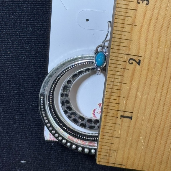 Premier Designs Silver Tone Dangling Triple Hoops With Blue Accents Stone 2.5in - Picture 9 of 9